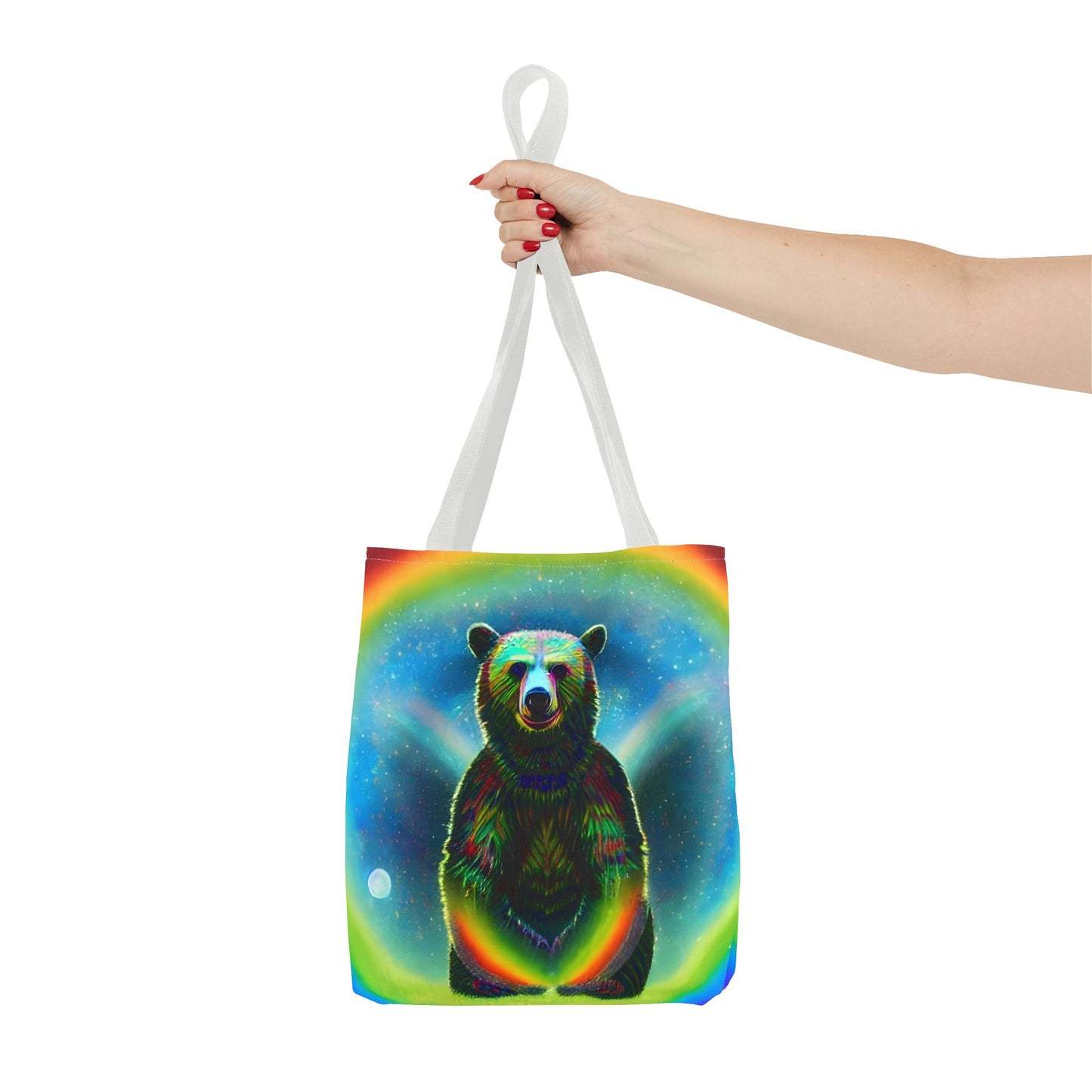 Psychedelic Rainbow Moon Bear Tote Bag (AOP)