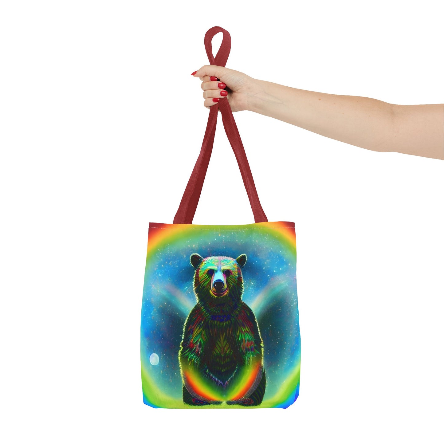 Psychedelic Rainbow Moon Bear Tote Bag (AOP)