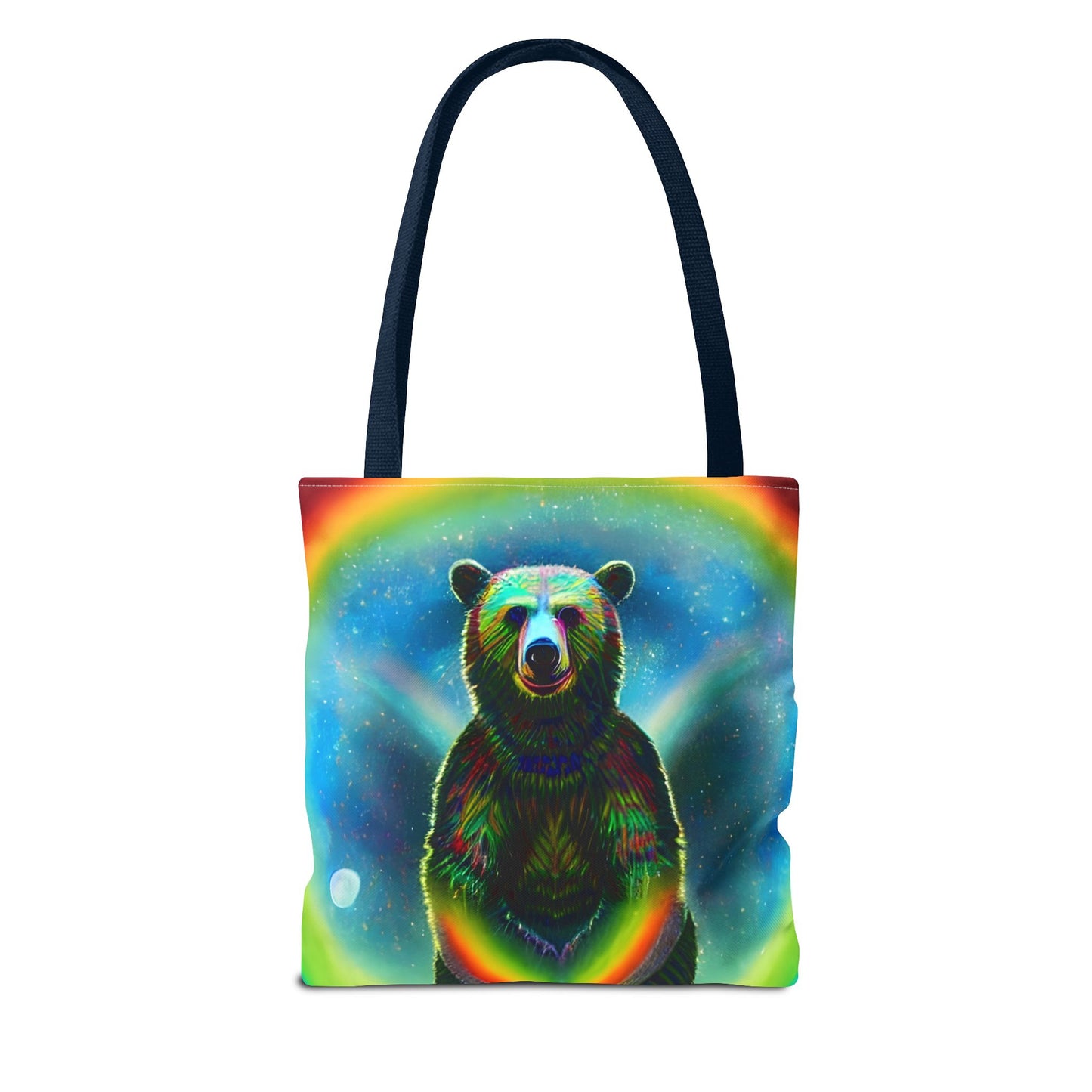 Psychedelic Rainbow Moon Bear Tote Bag (AOP)