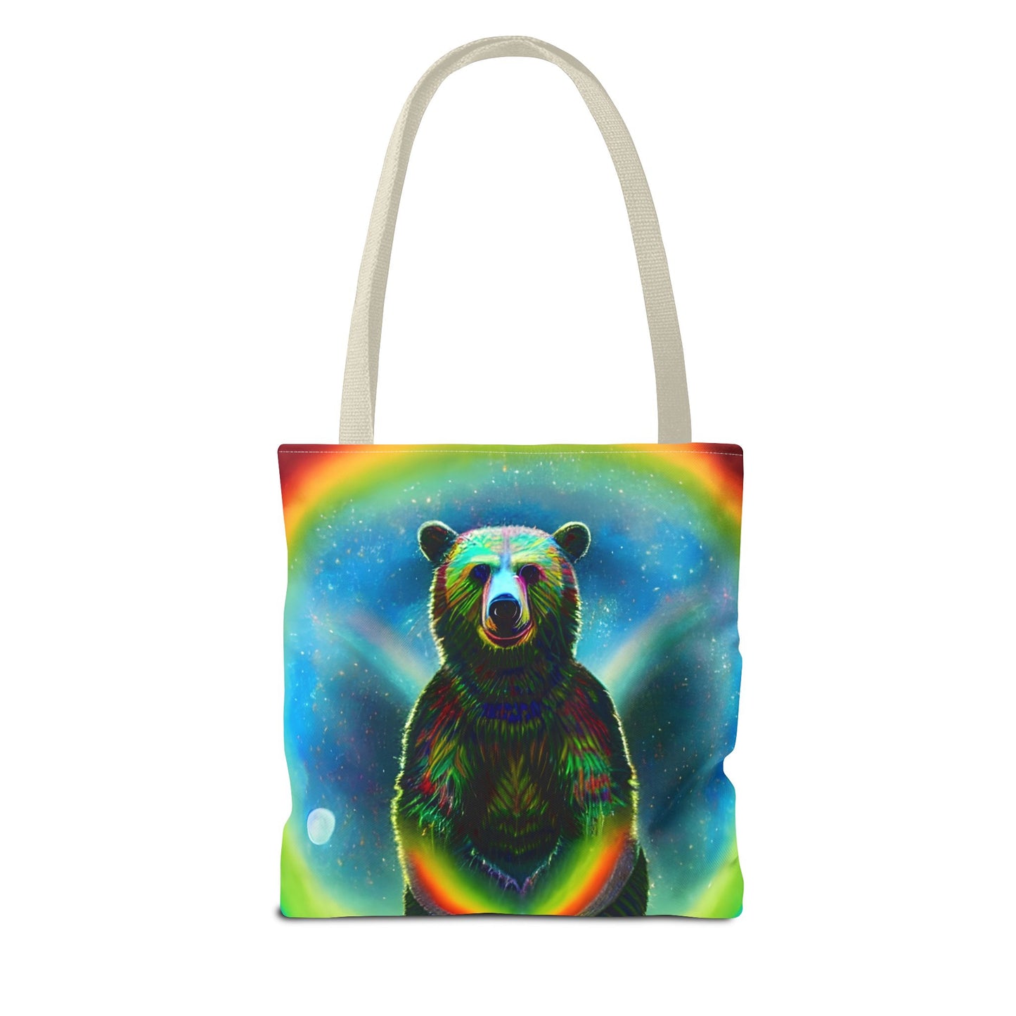 Psychedelic Rainbow Moon Bear Tote Bag (AOP)