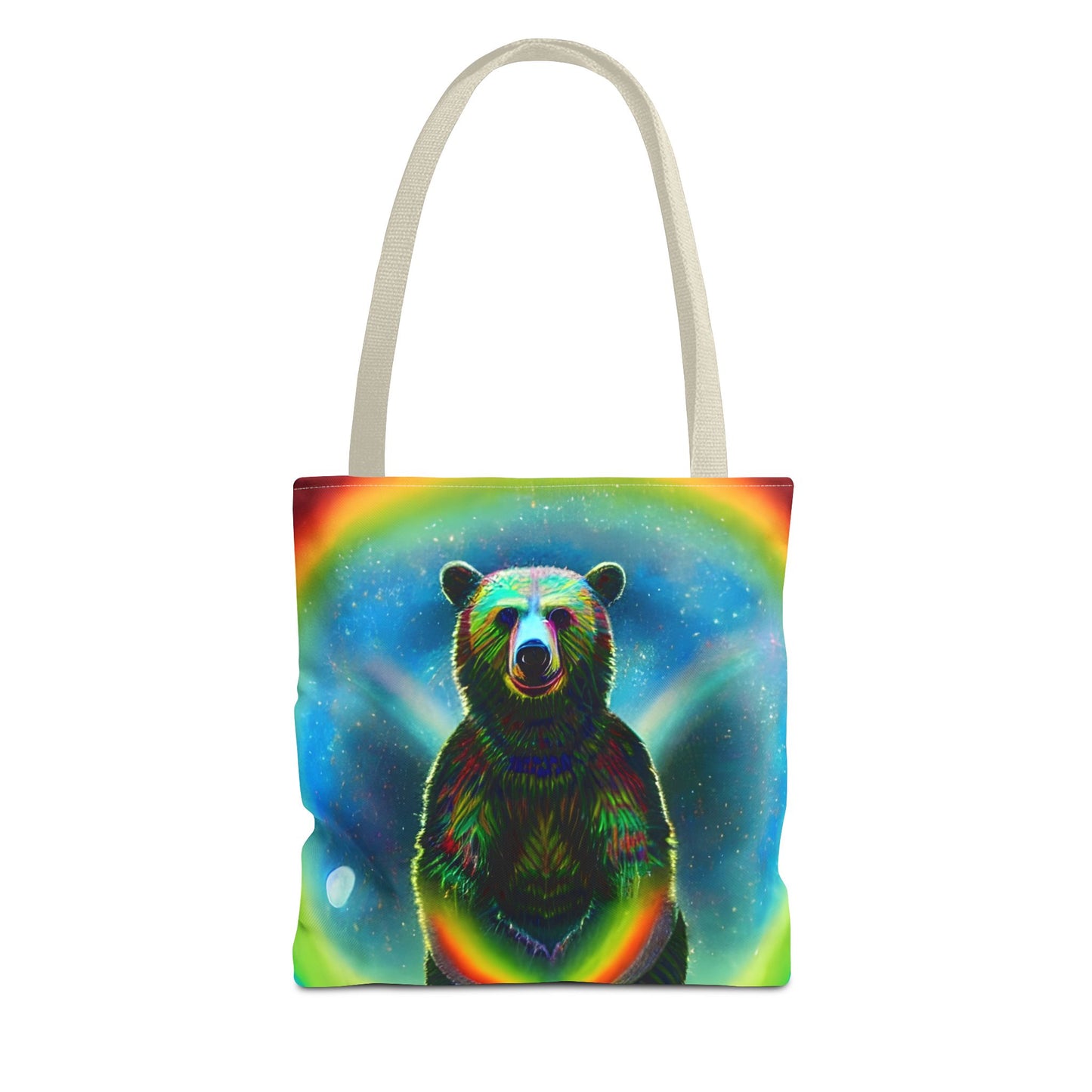 Psychedelic Rainbow Moon Bear Tote Bag (AOP)