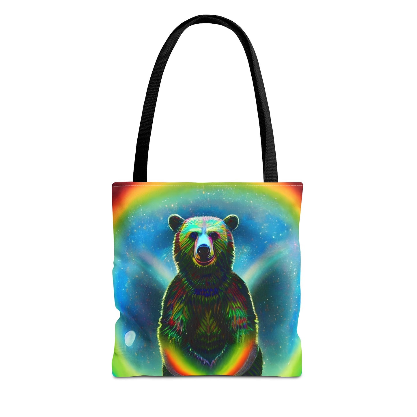 Psychedelic Rainbow Moon Bear Tote Bag (AOP)