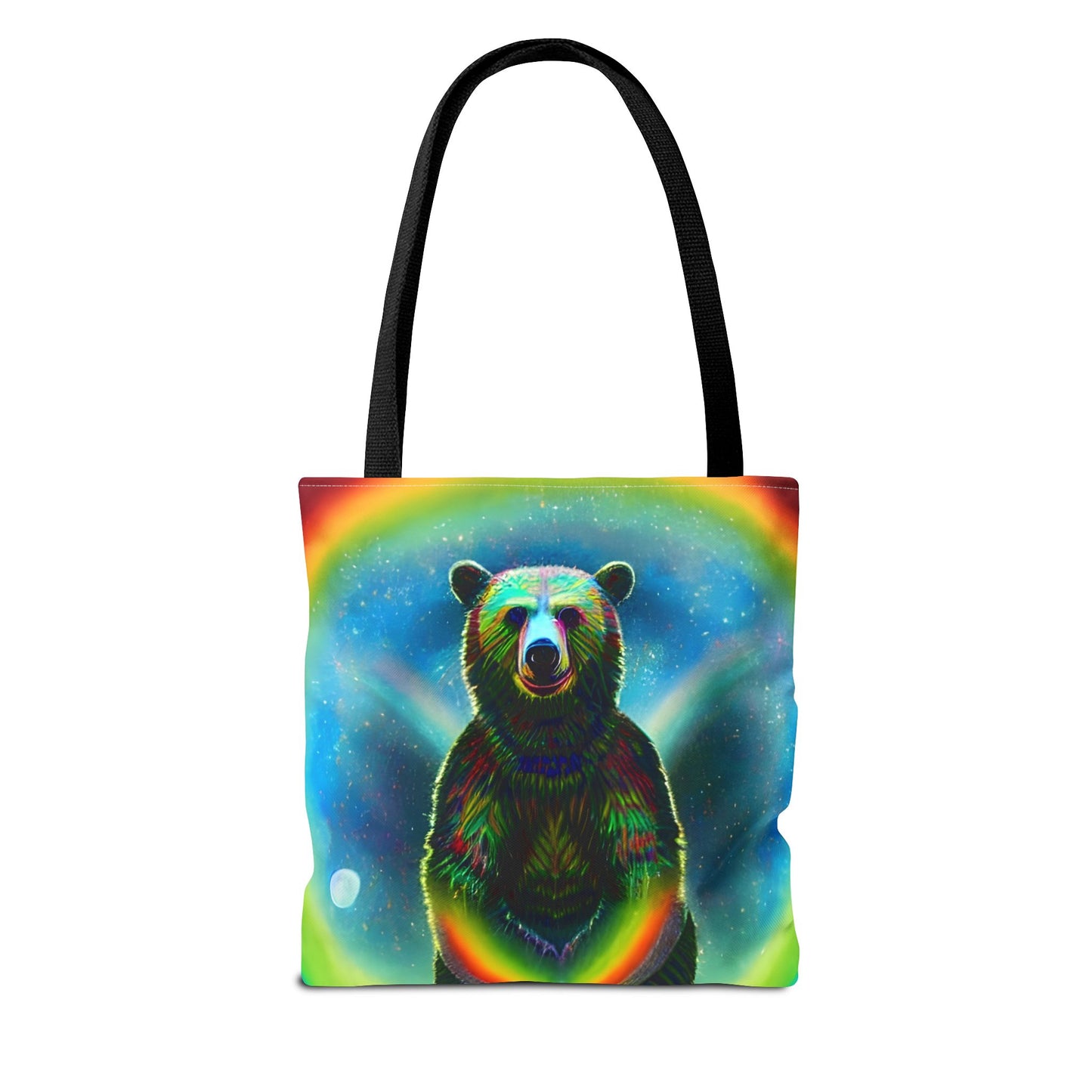 Psychedelic Rainbow Moon Bear Tote Bag (AOP)