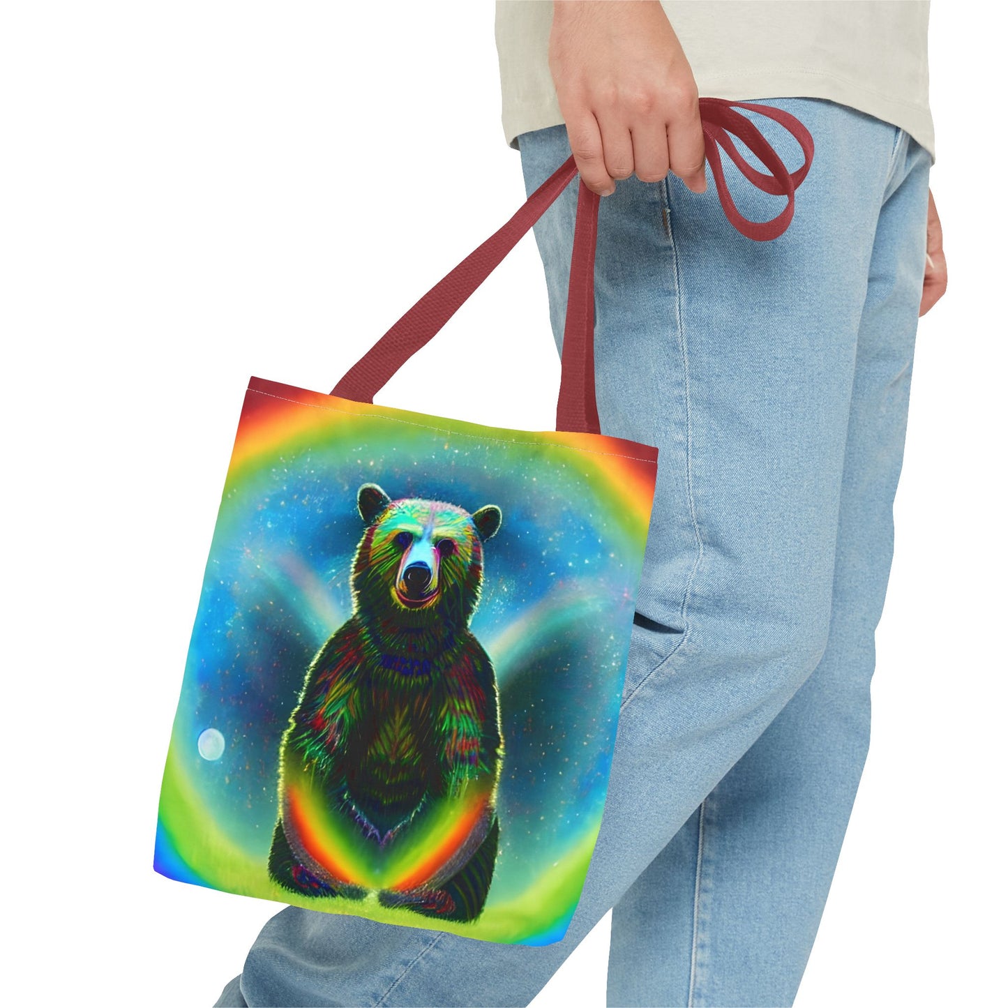 Psychedelic Rainbow Moon Bear Tote Bag (AOP)