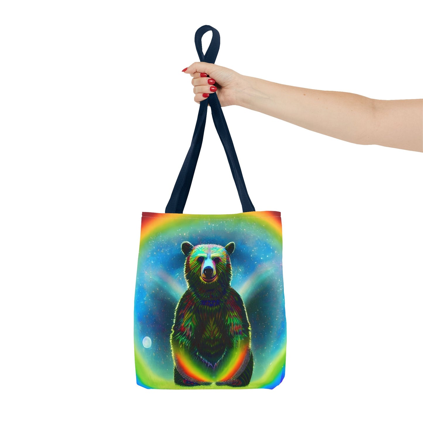 Psychedelic Rainbow Moon Bear Tote Bag (AOP)