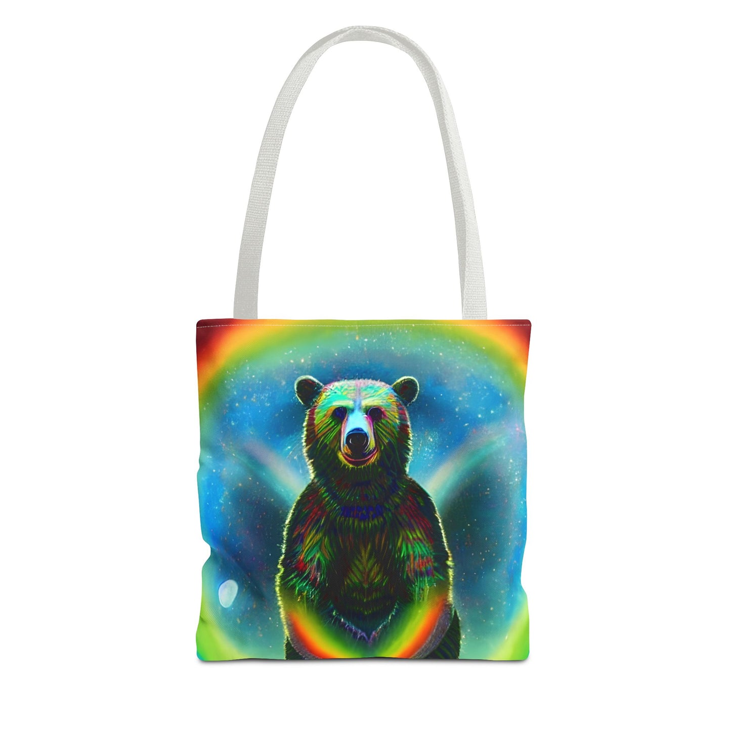 Psychedelic Rainbow Moon Bear Tote Bag (AOP)