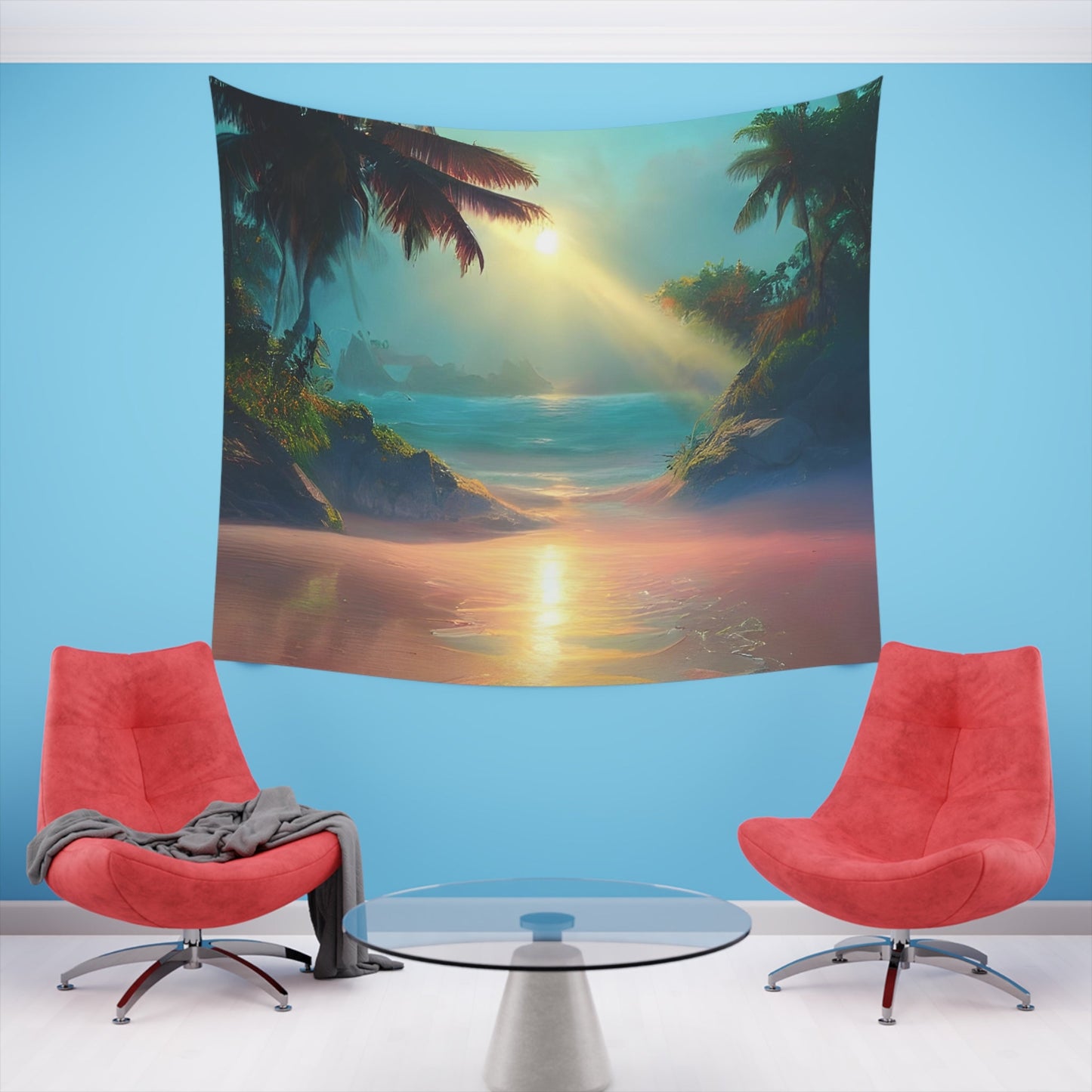 Psychedelic Sunrise Beach Printed Wall Tapestry-JujuVibe