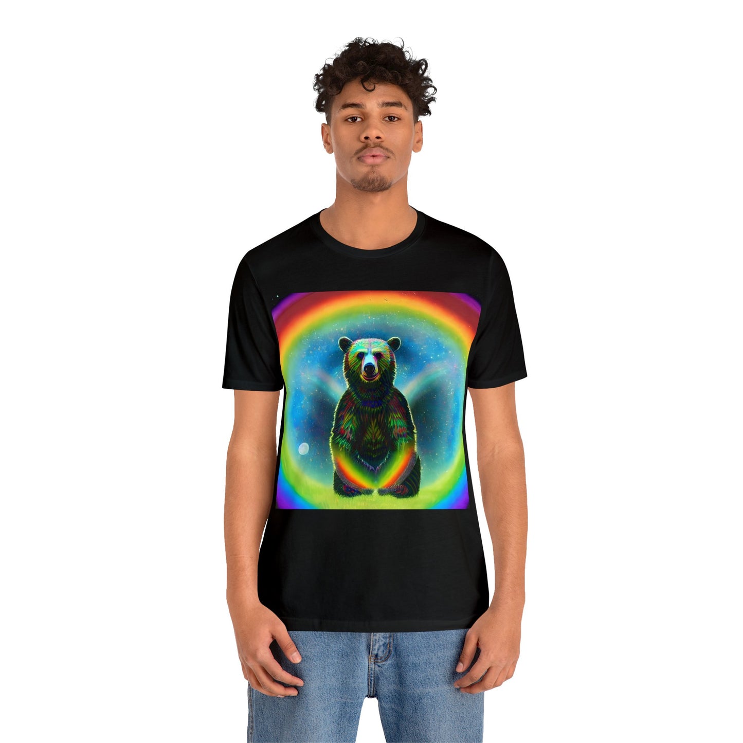 Psychedelic Rainbow Moon Bear Unisex Jersey Short Sleeve Tee