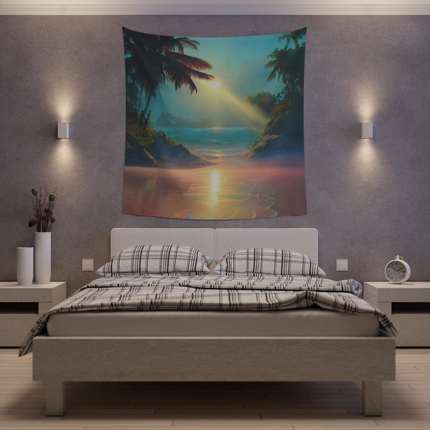 Psychedelic Sunrise Beach Printed Wall Tapestry-JujuVibe