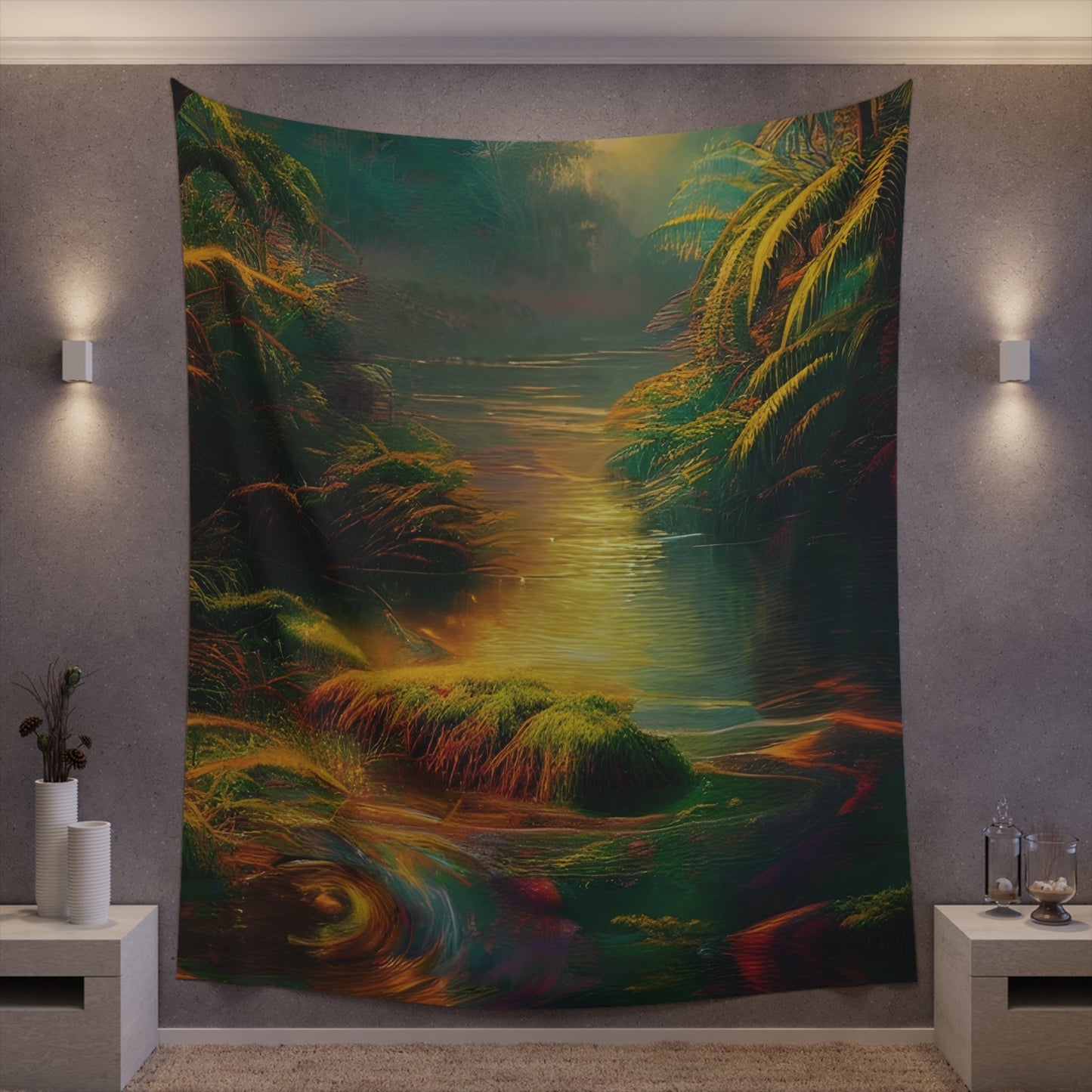 Psychedelic River Printed Wall Tapestry-JujuVibe