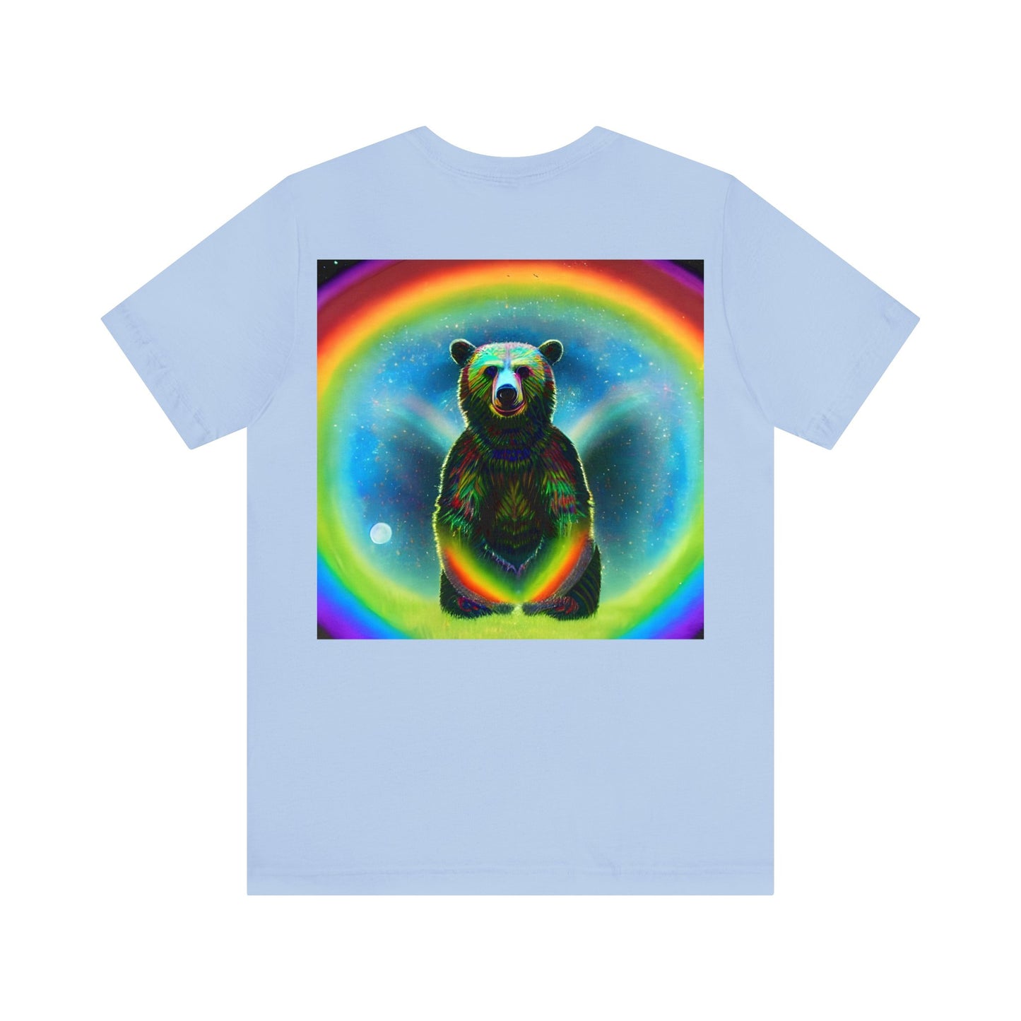 Psychedelic Rainbow Moon Bear Back Unisex Jersey Short Sleeve Tee