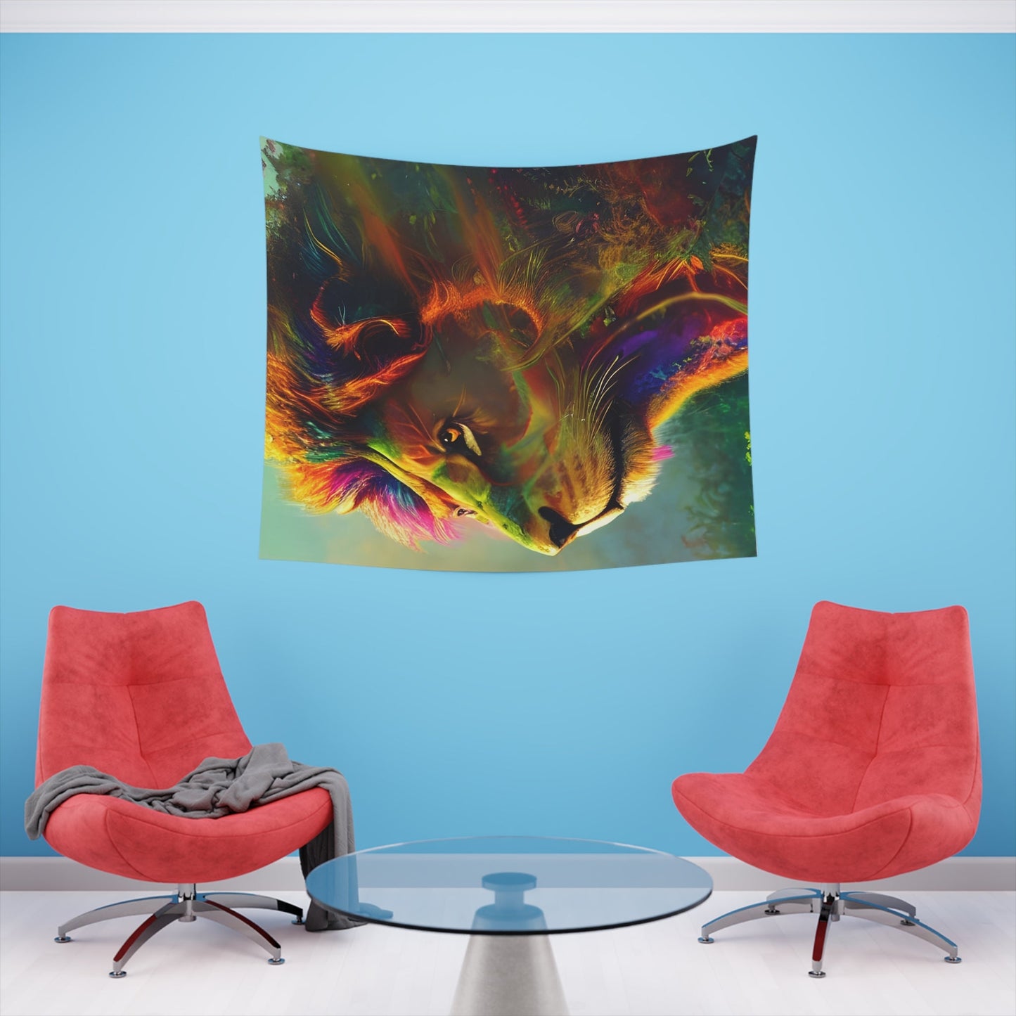 Psychedelic Lion Printed Wall Tapestry-JujuVibe