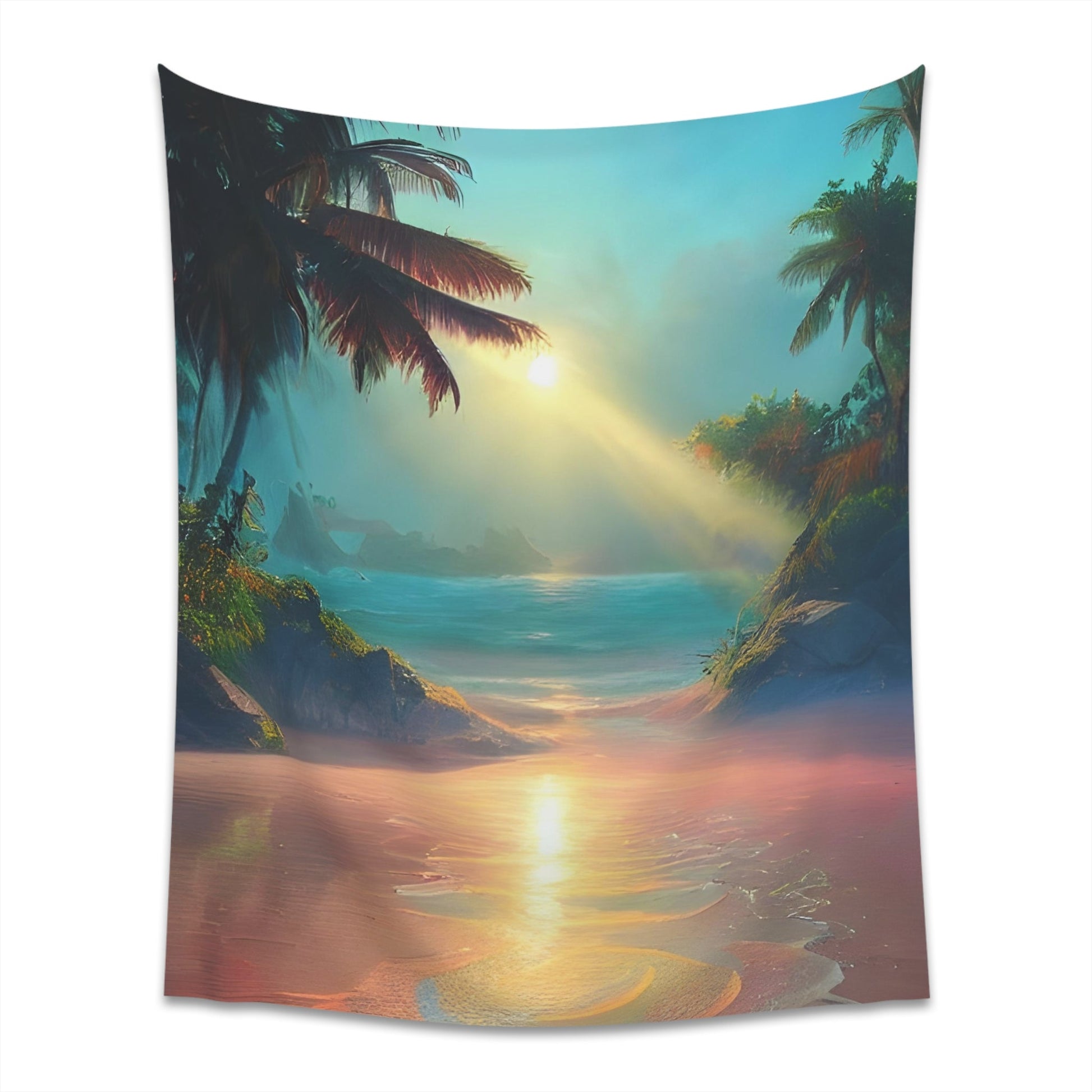 Psychedelic Sunrise Beach Printed Wall Tapestry-JujuVibe