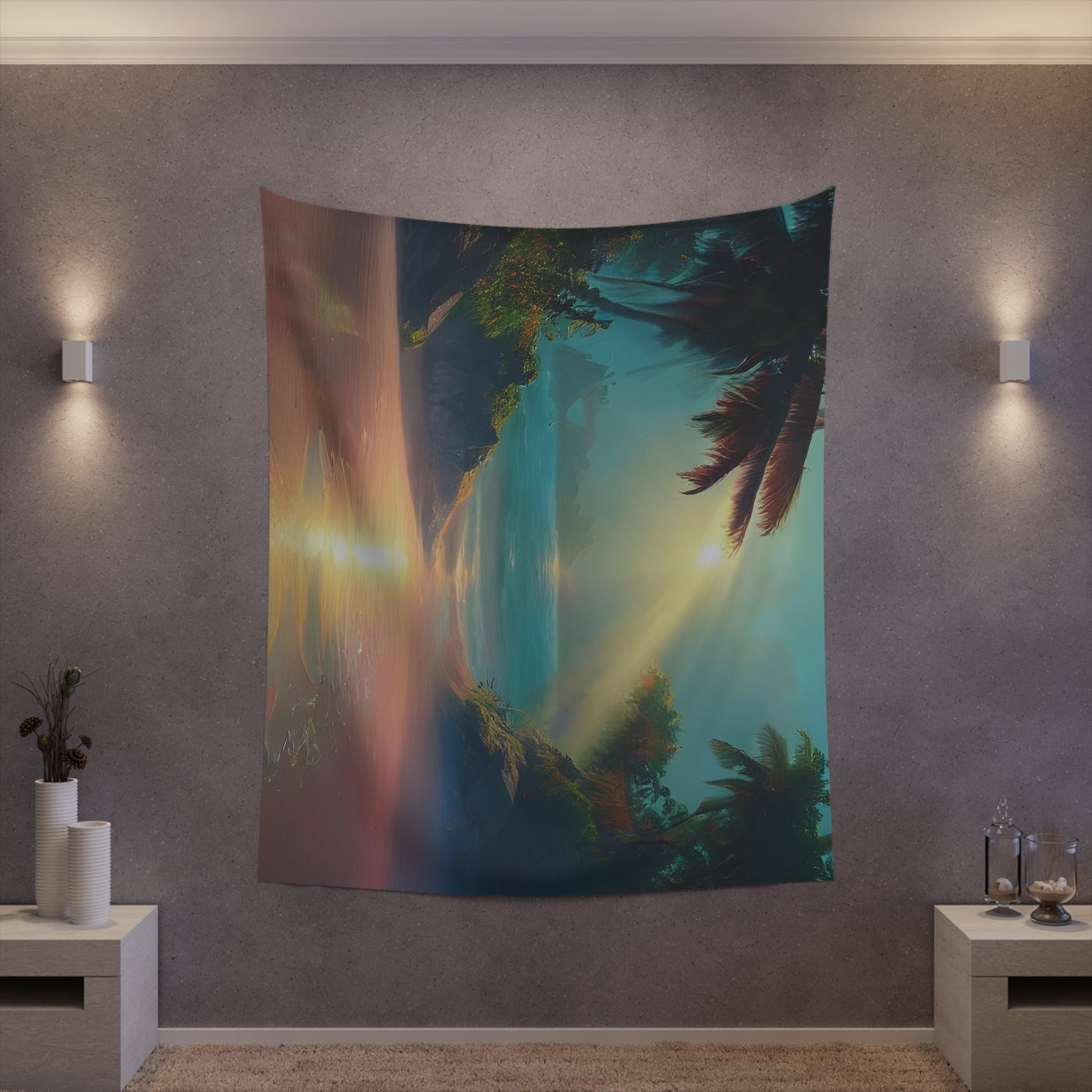 Psychedelic Sunrise Beach Printed Wall Tapestry-JujuVibe