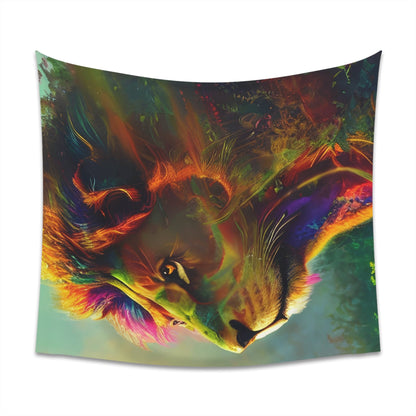 Psychedelic Lion Printed Wall Tapestry-JujuVibe