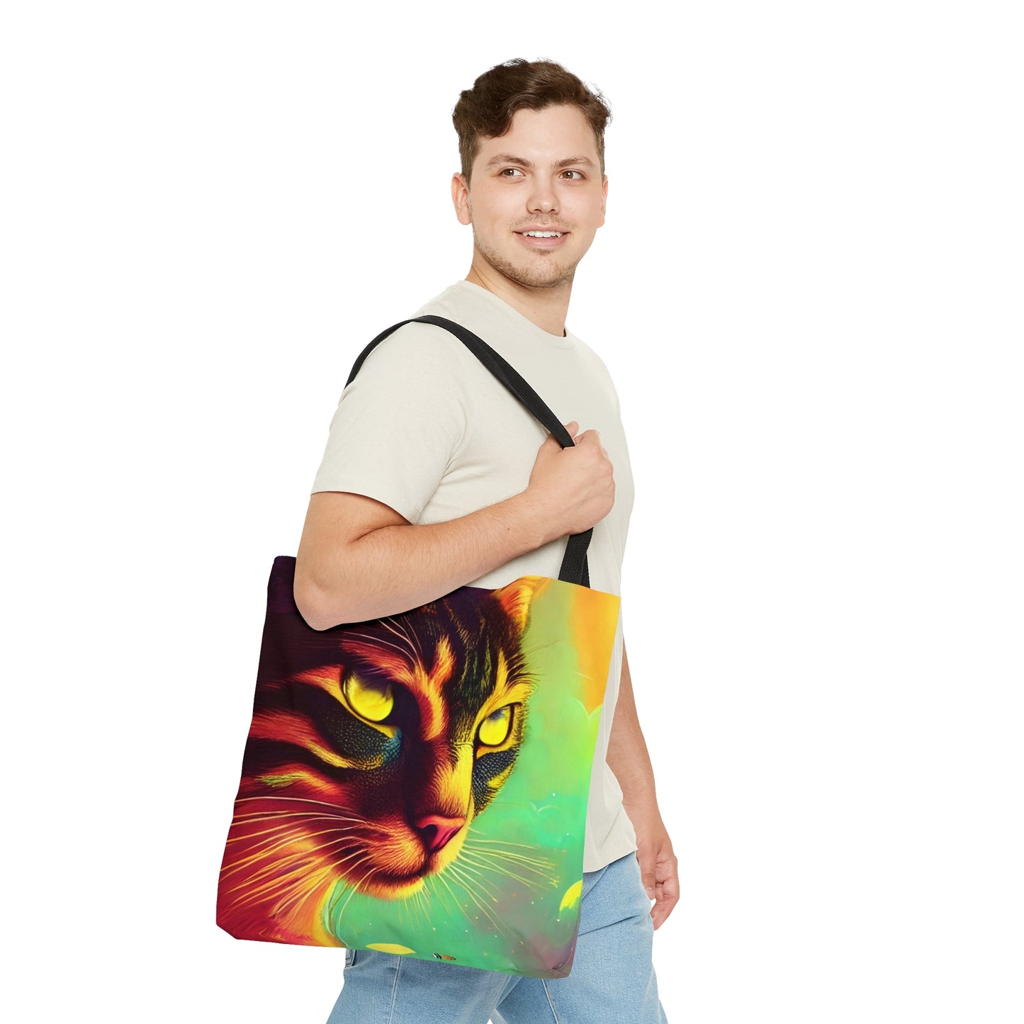 Psychedelic Kitty Tote Bag (AOP)-JujuVibe