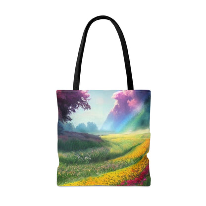 JujuVibe Rainbow Sky Flower Field Tote Bag (AOP)