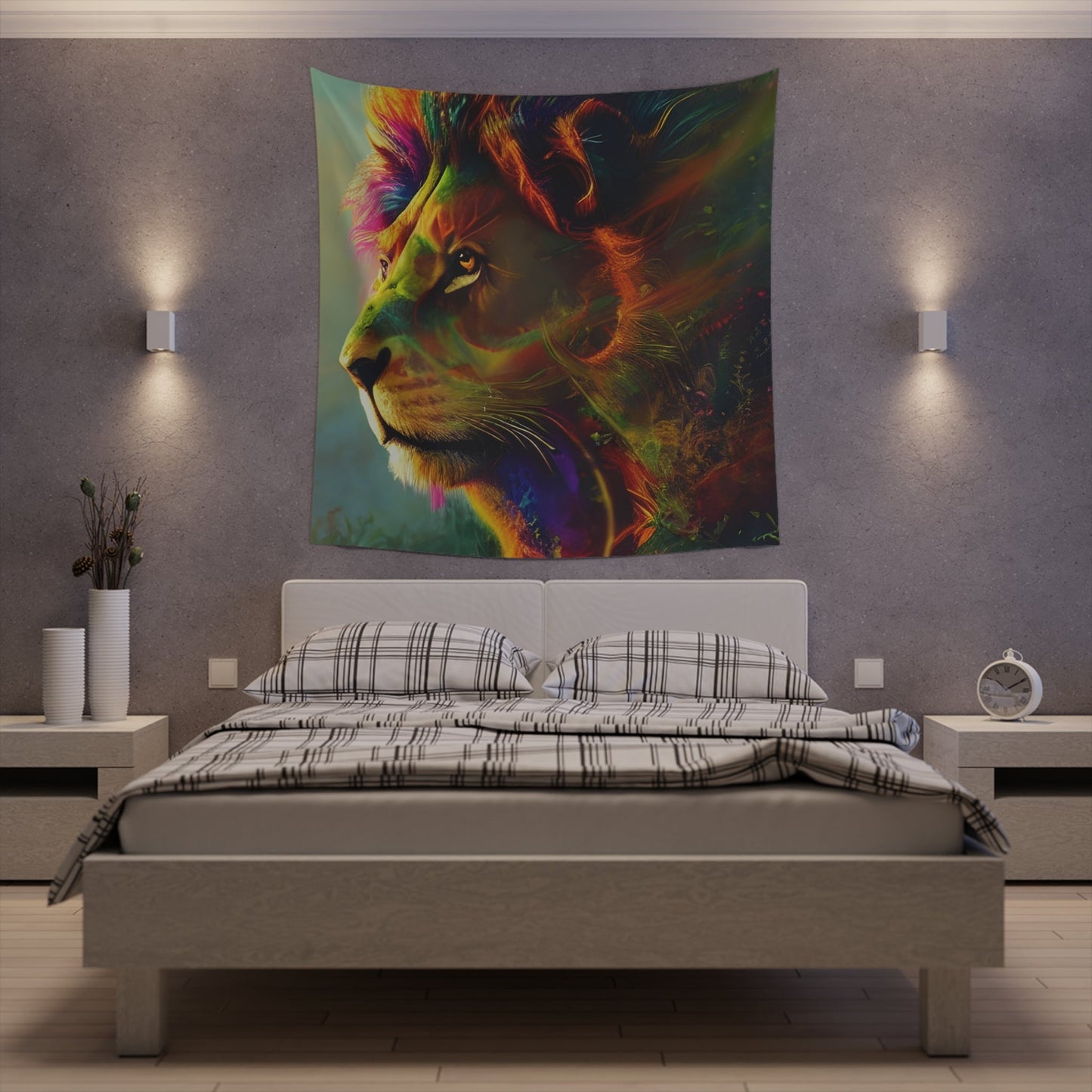 Psychedelic Lion Printed Wall Tapestry-JujuVibe