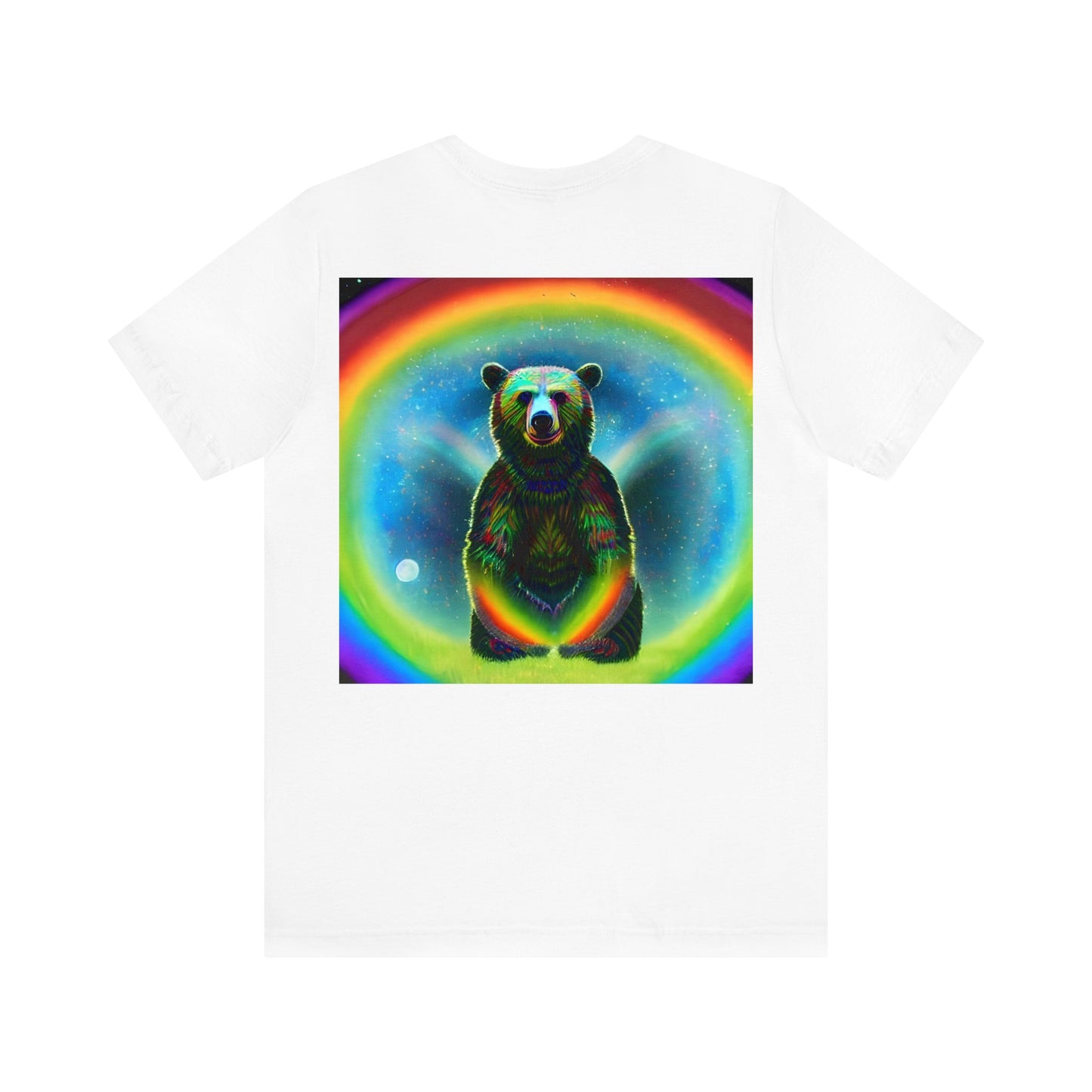 Psychedelic Rainbow Moon Bear Back Unisex Jersey Short Sleeve Tee