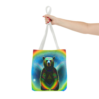 Psychedelic Rainbow Moon Bear Tote Bag (AOP)