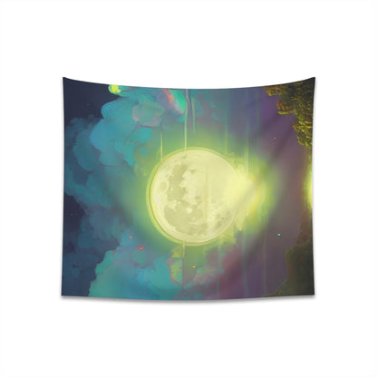 Psychedelic Full Moon Over Mirrored Lake Printed Wall Tapestry-JujuVibe