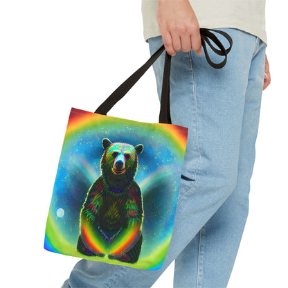 Psychedelic Rainbow Moon Bear Tote Bag (AOP)