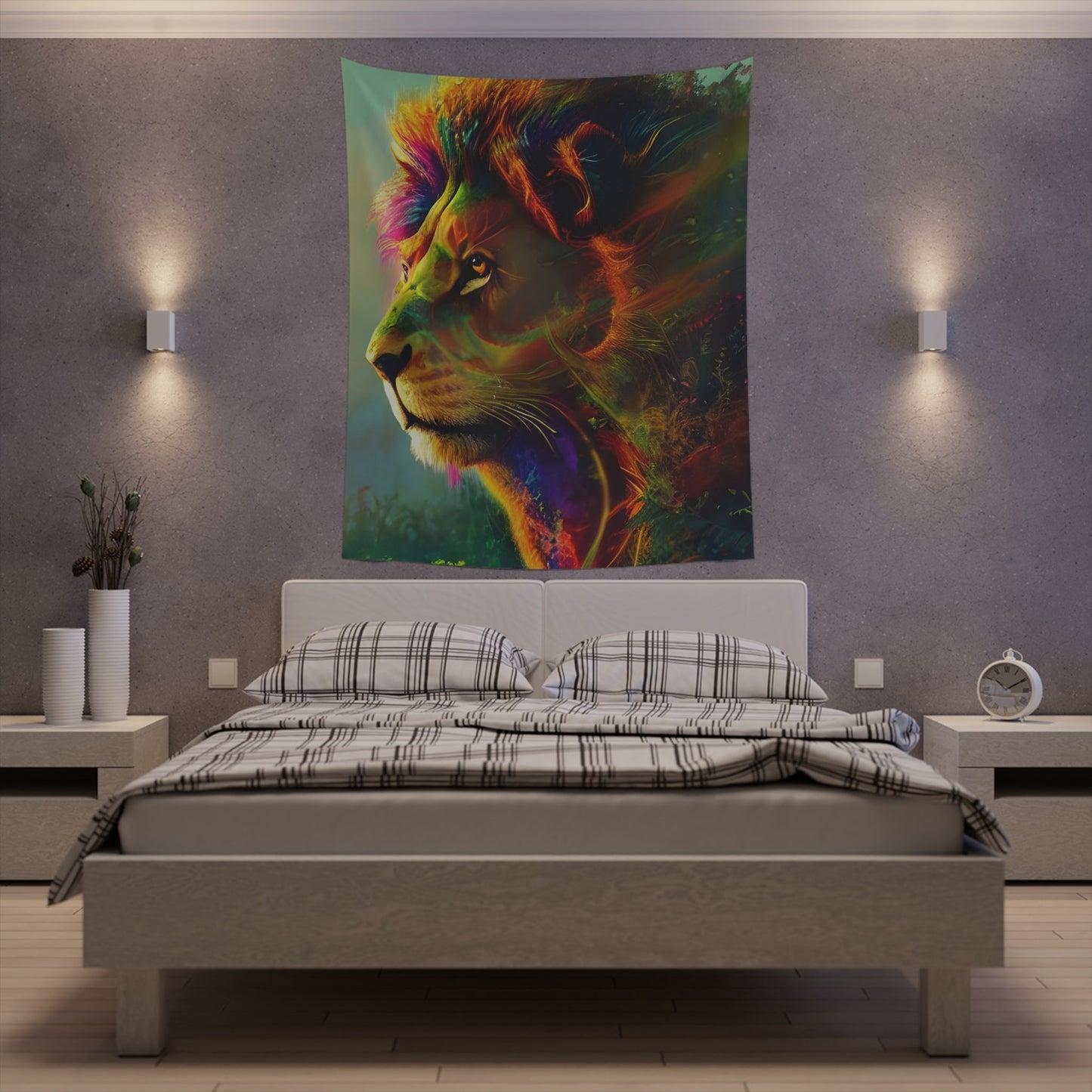 Psychedelic Lion Printed Wall Tapestry-JujuVibe