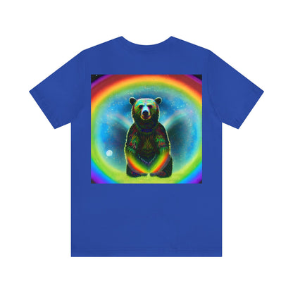 Psychedelic Rainbow Moon Bear Back Unisex Jersey Short Sleeve Tee