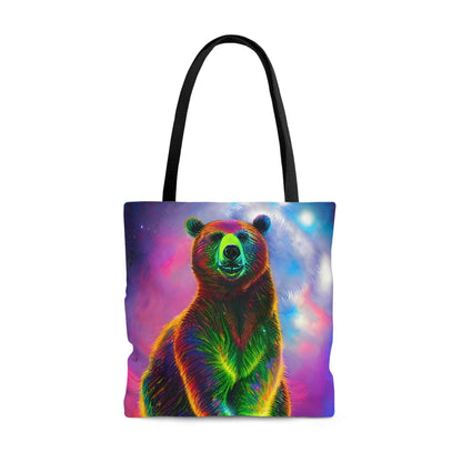 Cosmic Vibing Psychedelic Bear Tote Bag (AOP)-JujuVibe