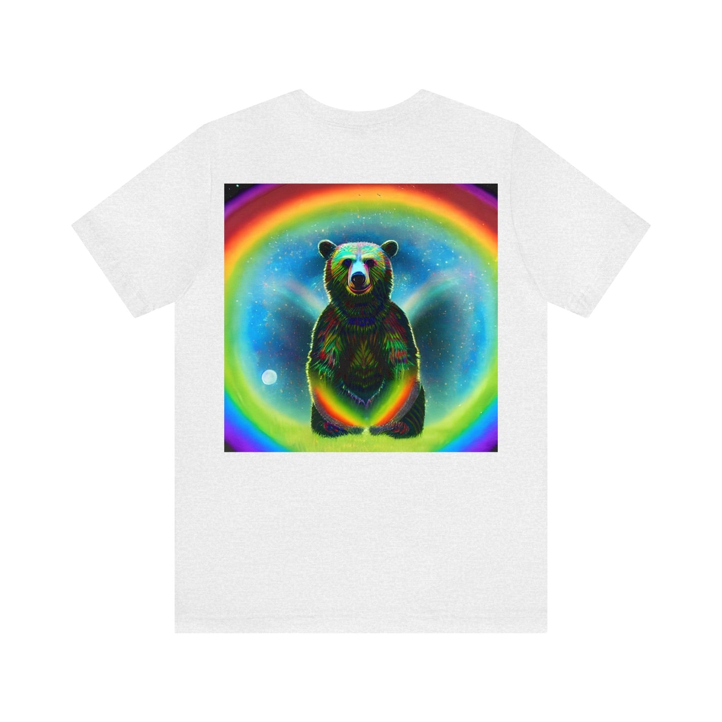 Psychedelic Rainbow Moon Bear Back Unisex Jersey Short Sleeve Tee