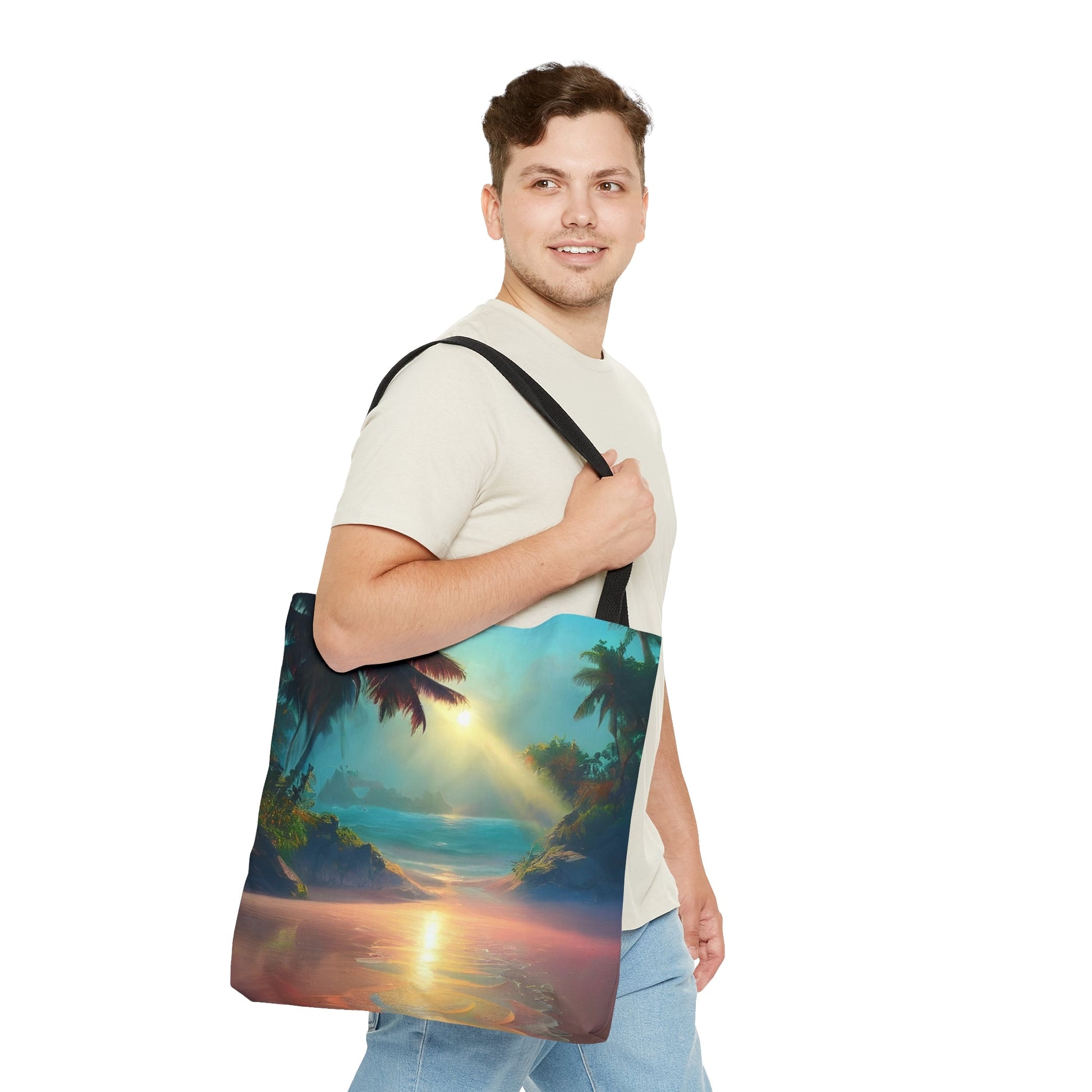 Psychedelic Sunrise Beach Tote Bag (AOP)-JujuVibe