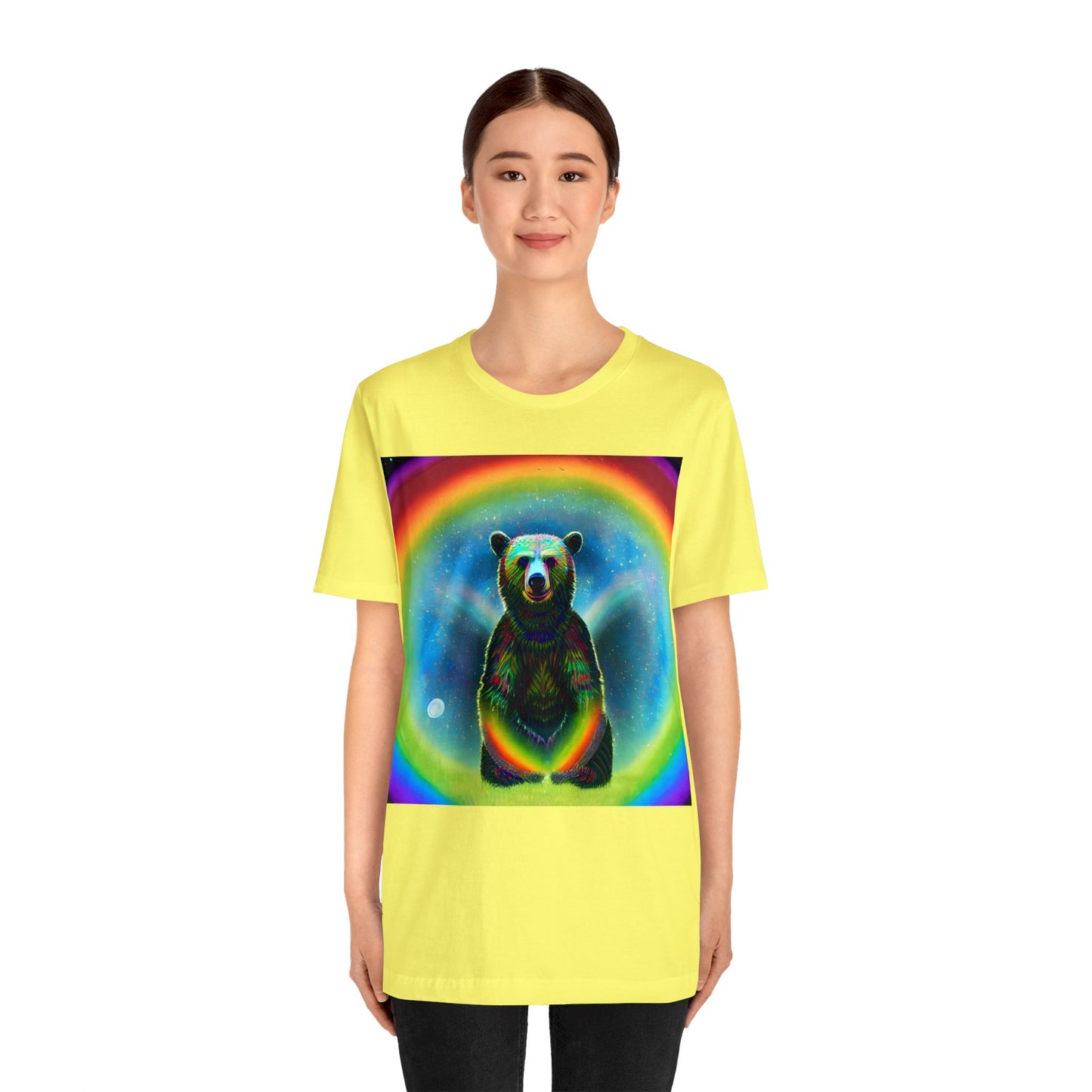 Psychedelic Rainbow Moon Bear Unisex Jersey Short Sleeve Tee