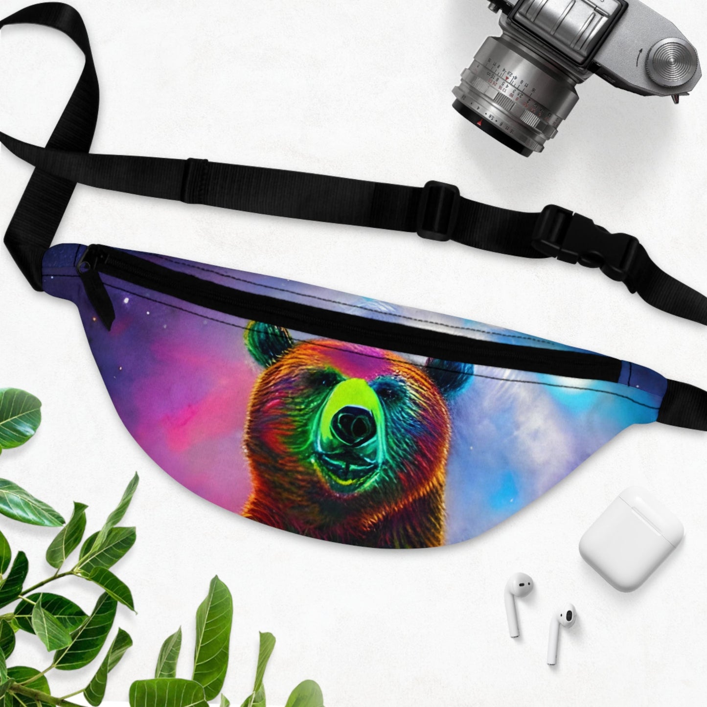 Cosmic Vibing Psychedelic Bear Fanny Pack-JujuVibe