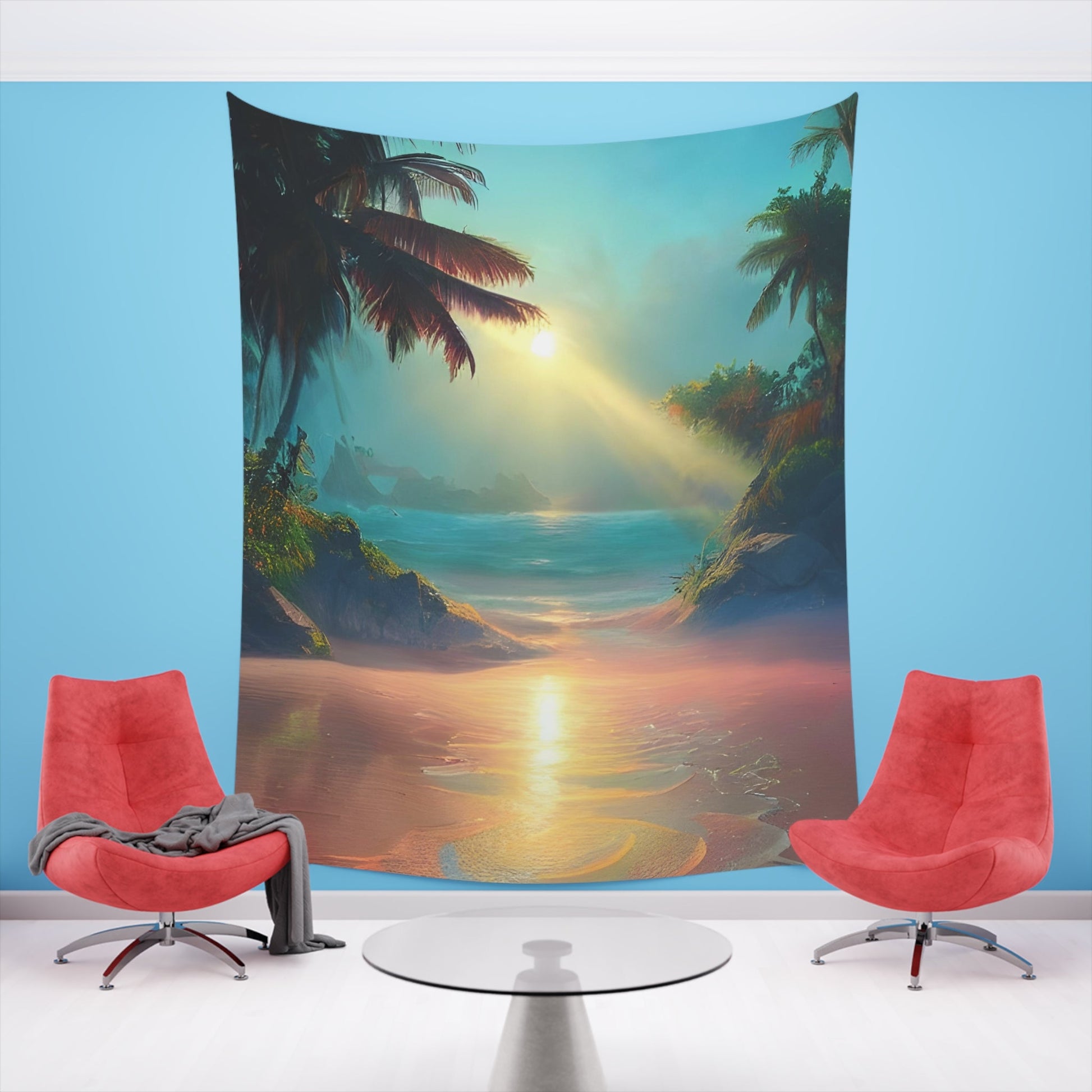 Psychedelic Sunrise Beach Printed Wall Tapestry-JujuVibe