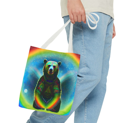 Psychedelic Rainbow Moon Bear Tote Bag (AOP)