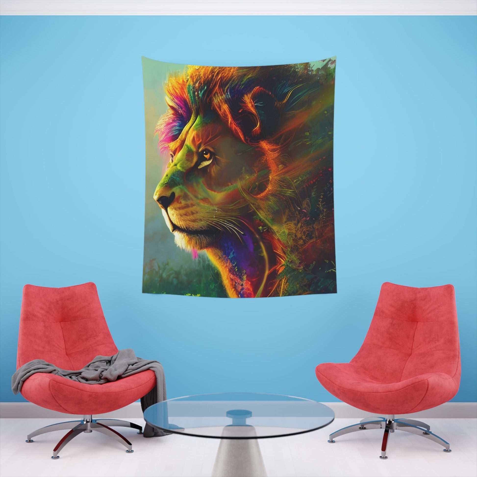 Psychedelic Lion Printed Wall Tapestry-JujuVibe