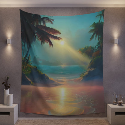 Psychedelic Sunrise Beach Printed Wall Tapestry-JujuVibe