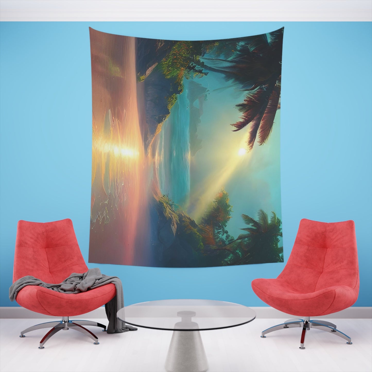 Psychedelic Sunrise Beach Printed Wall Tapestry-JujuVibe