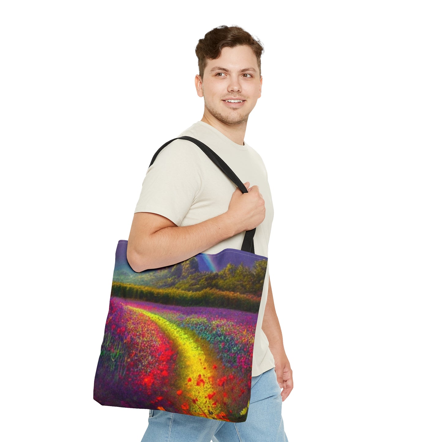 JujuVibe Rainbow Fields Tote Bag (AOP)