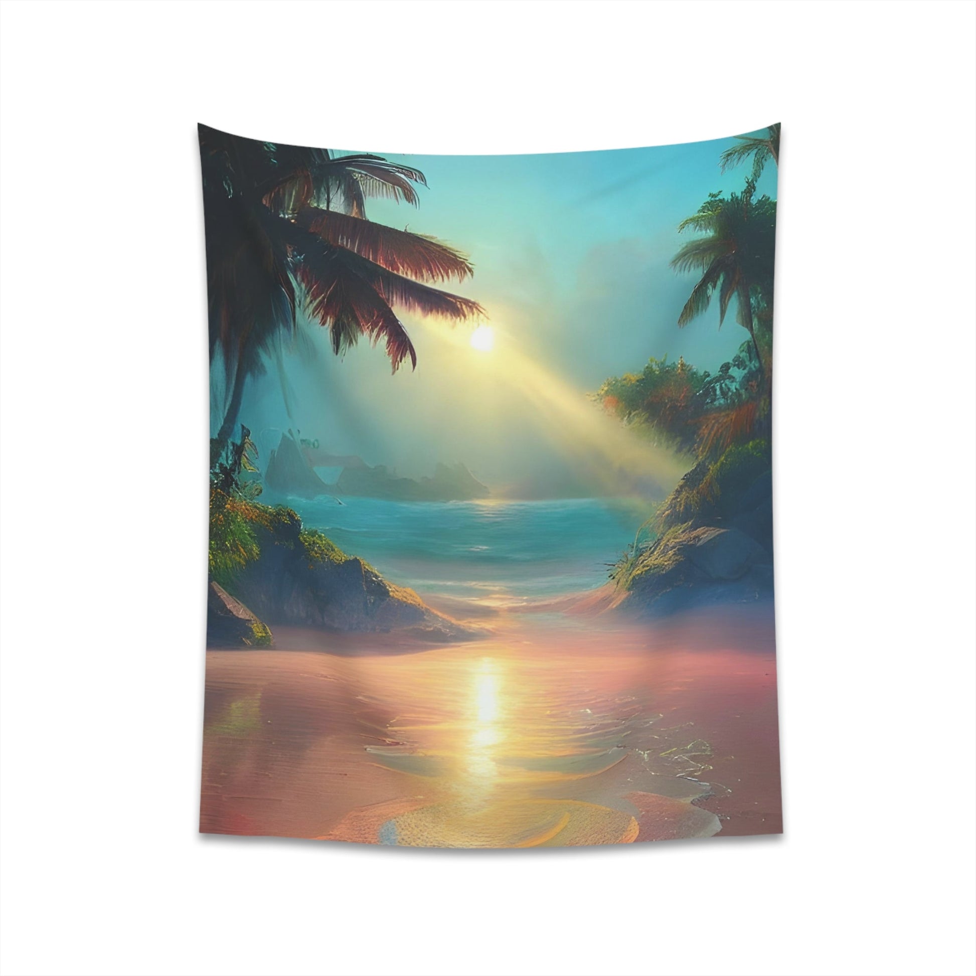 Psychedelic Sunrise Beach Printed Wall Tapestry-JujuVibe