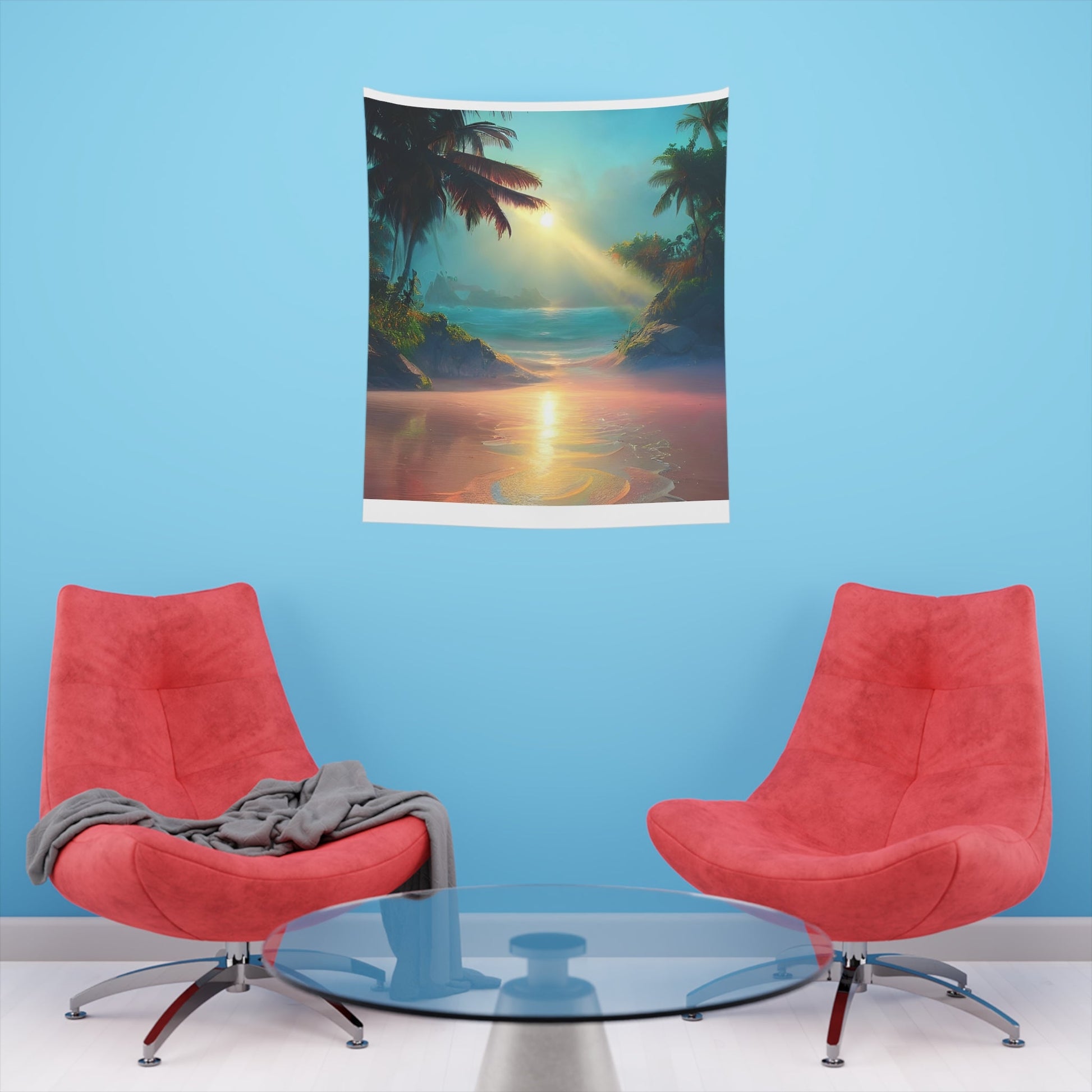 Psychedelic Sunrise Beach Printed Wall Tapestry-JujuVibe