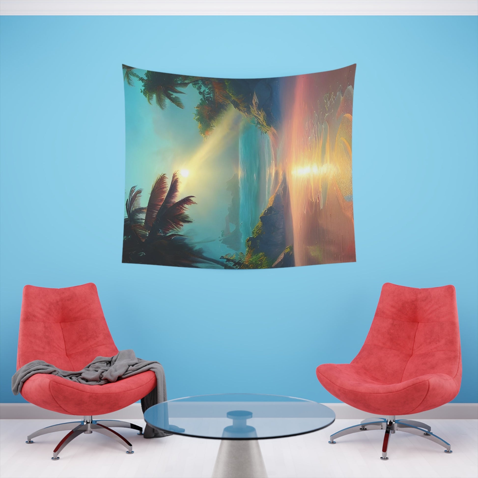 Psychedelic Sunrise Beach Printed Wall Tapestry-JujuVibe