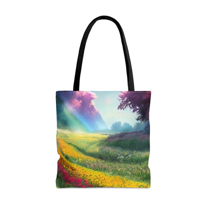 JujuVibe Rainbow Sky Flower Field Tote Bag (AOP)