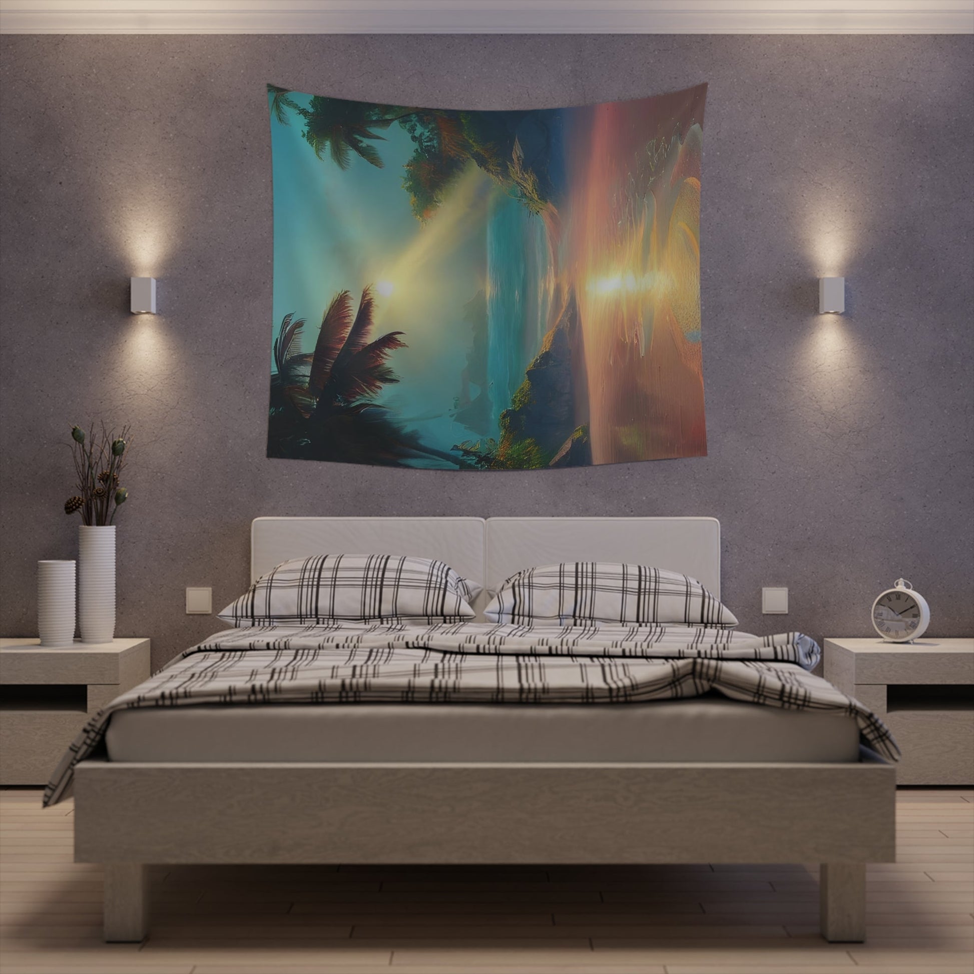 Psychedelic Sunrise Beach Printed Wall Tapestry-JujuVibe