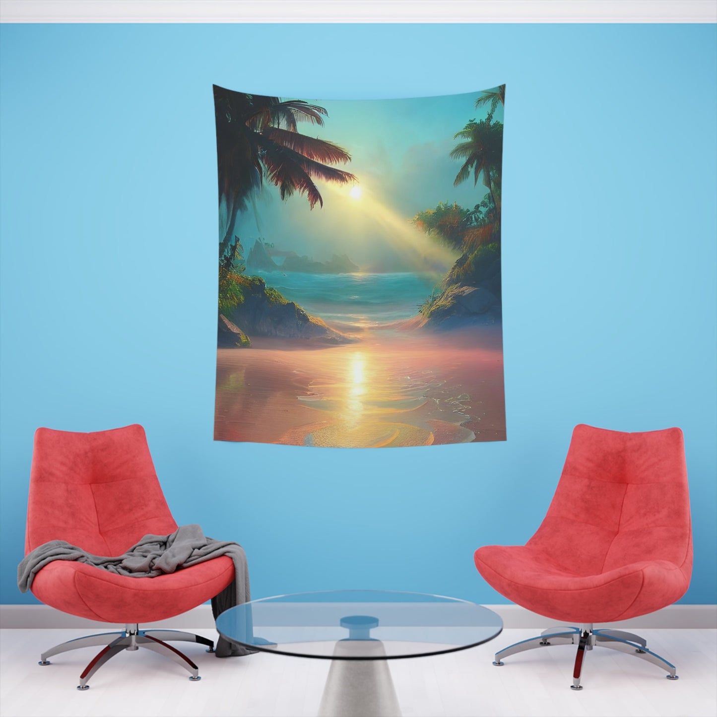 Psychedelic Sunrise Beach Printed Wall Tapestry-JujuVibe