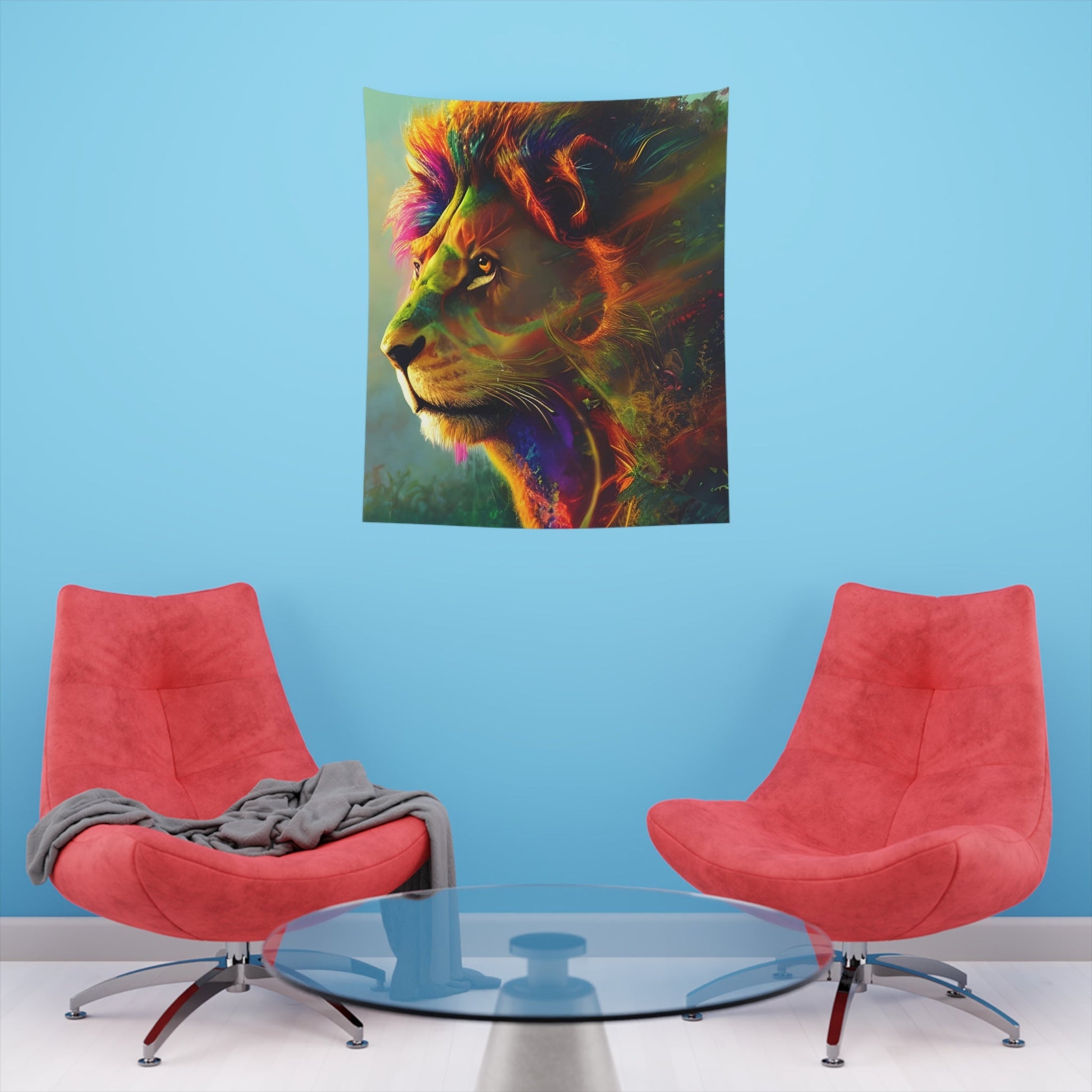 Psychedelic Lion Printed Wall Tapestry-JujuVibe