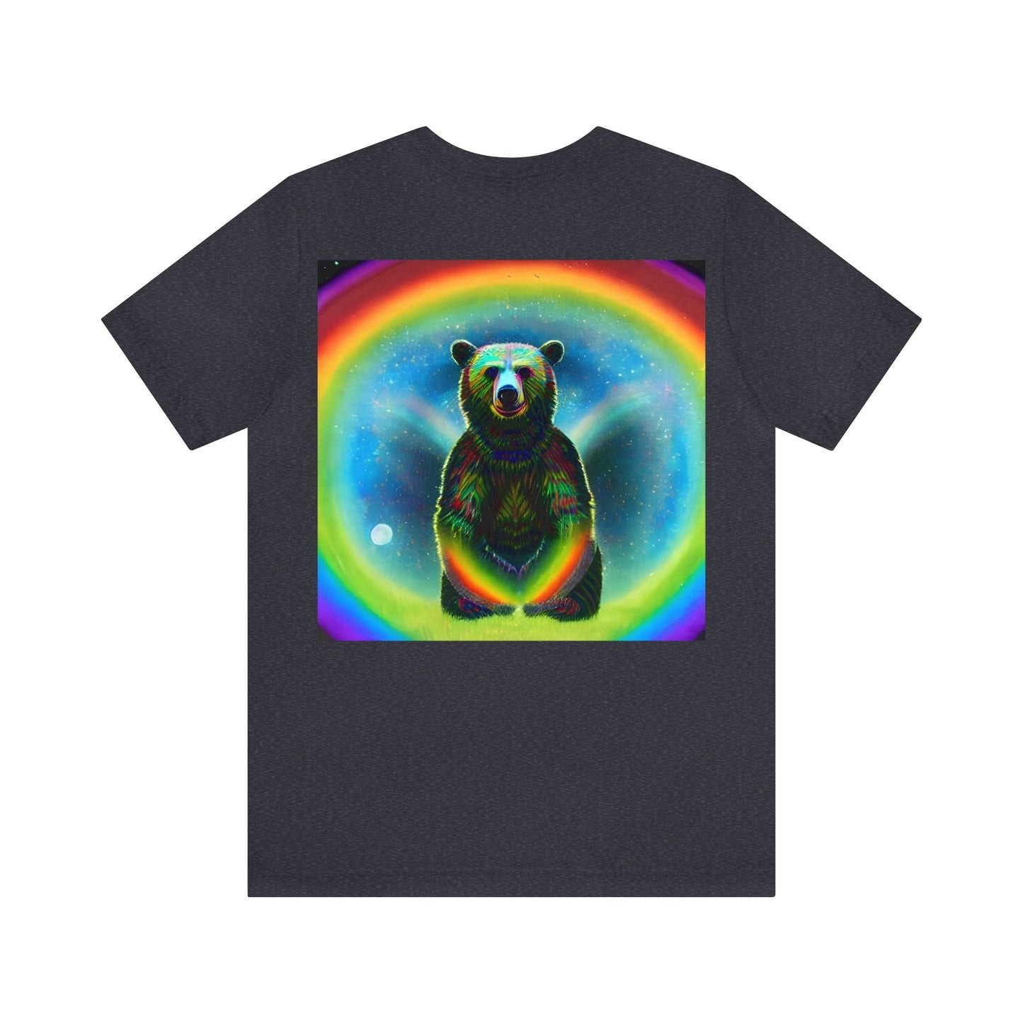 Psychedelic Rainbow Moon Bear Back Unisex Jersey Short Sleeve Tee