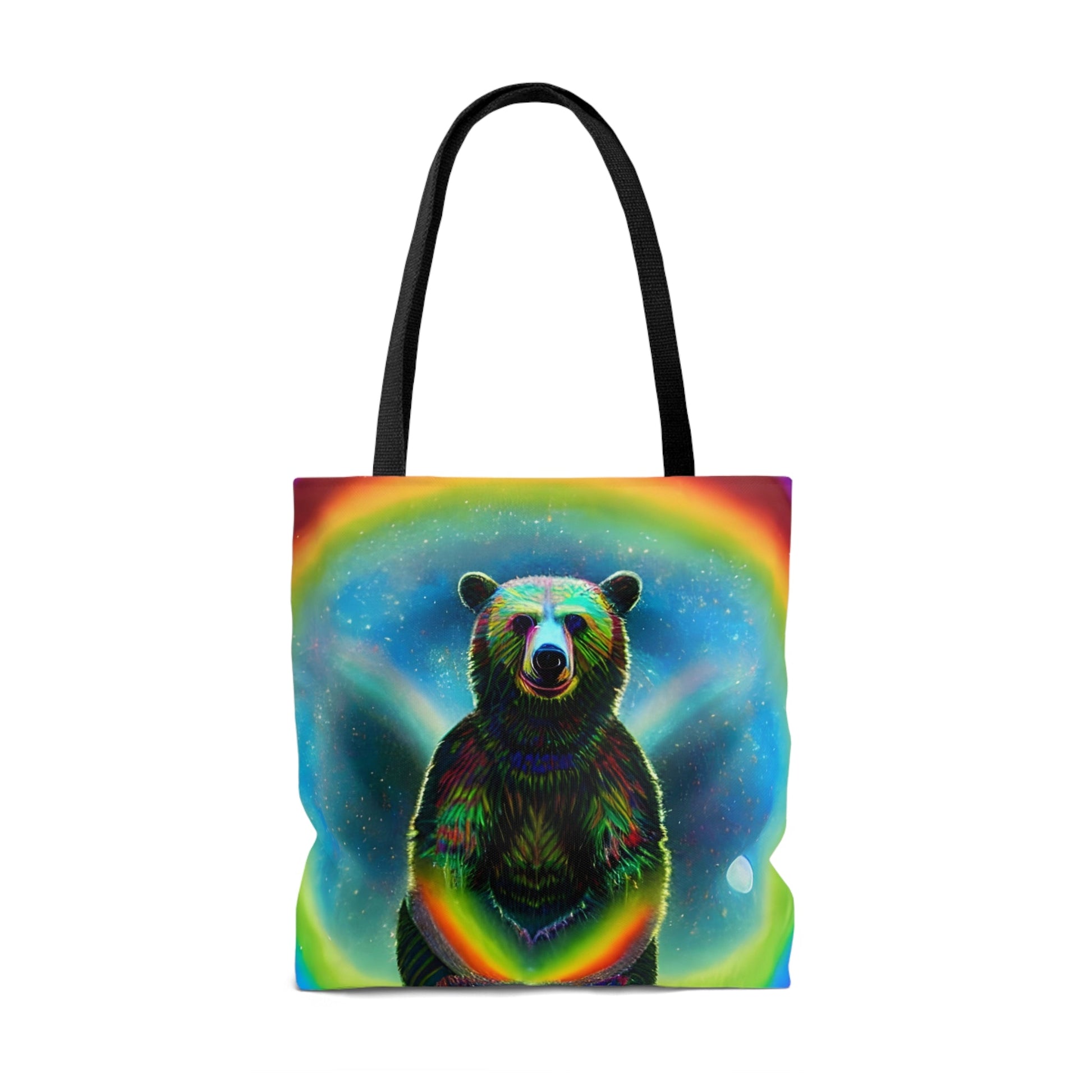 Psychedelic Rainbow Moon Bear Tote Bag (AOP)-JujuVibe