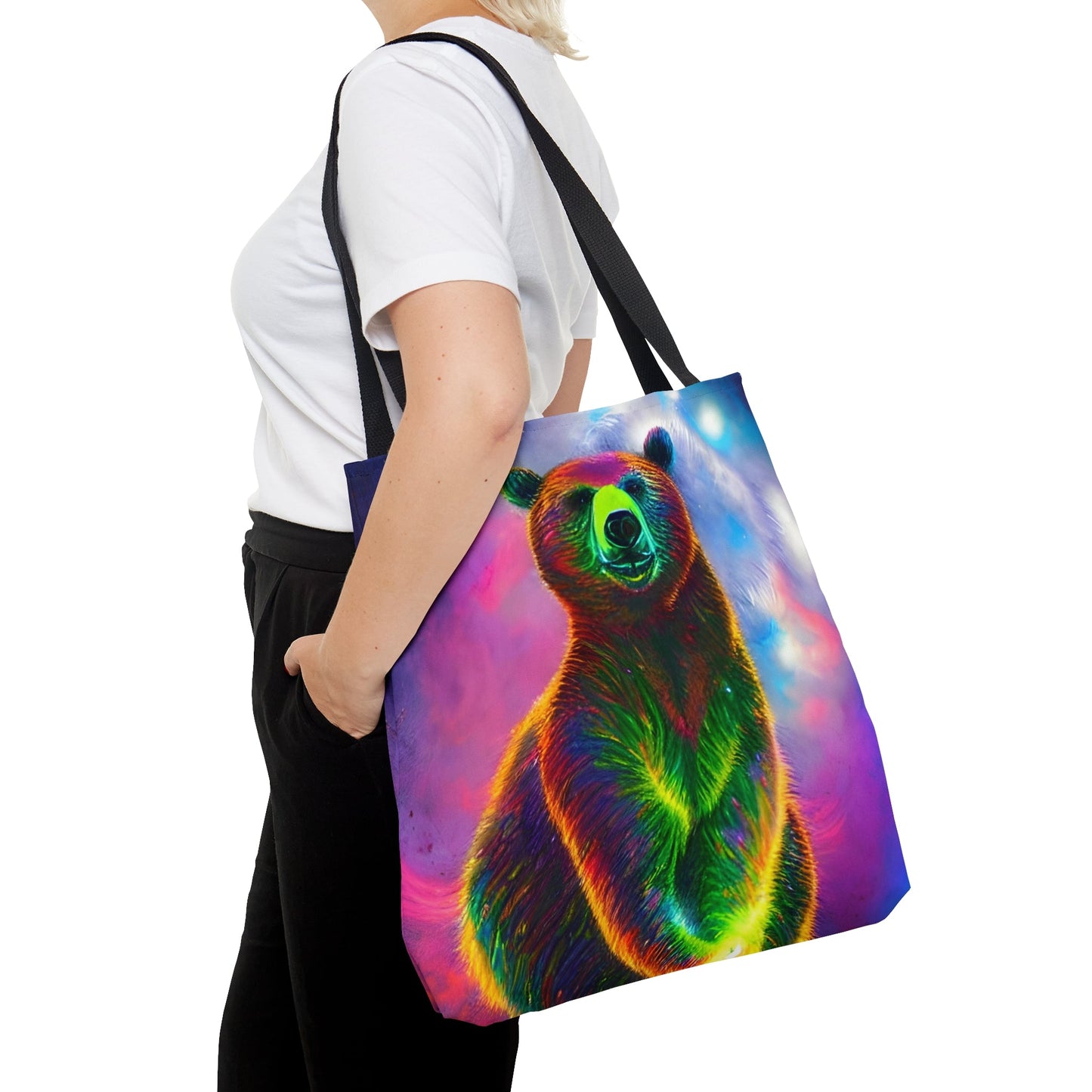 Cosmic Vibing Psychedelic Bear Tote Bag (AOP)-JujuVibe