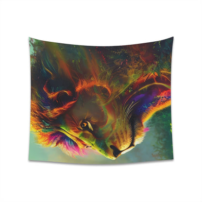 Psychedelic Lion Printed Wall Tapestry-JujuVibe